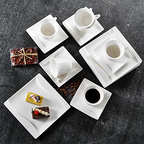 MALACASA 18-Piece Ivory White Porcelain Drinkware Coffee Set Tea Sets 6.8 oz Cups Saucers and Dessert Plates for 6 Carina Series