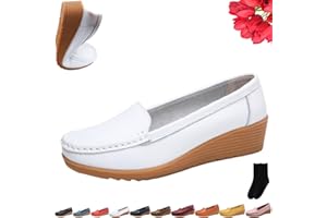 Orthopedic Leather Shoes for Women, Platform Wedge Slip On Loafers Women Casual Lightweight Comfortable Non-Slip Moccasins, B