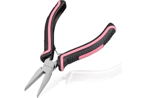 LEONTOOL 5-Inch Mini Flat Nose Pliers for Jewelry Making - Smooth Jaws Duck Billed Pliers - Pink Tool for Women