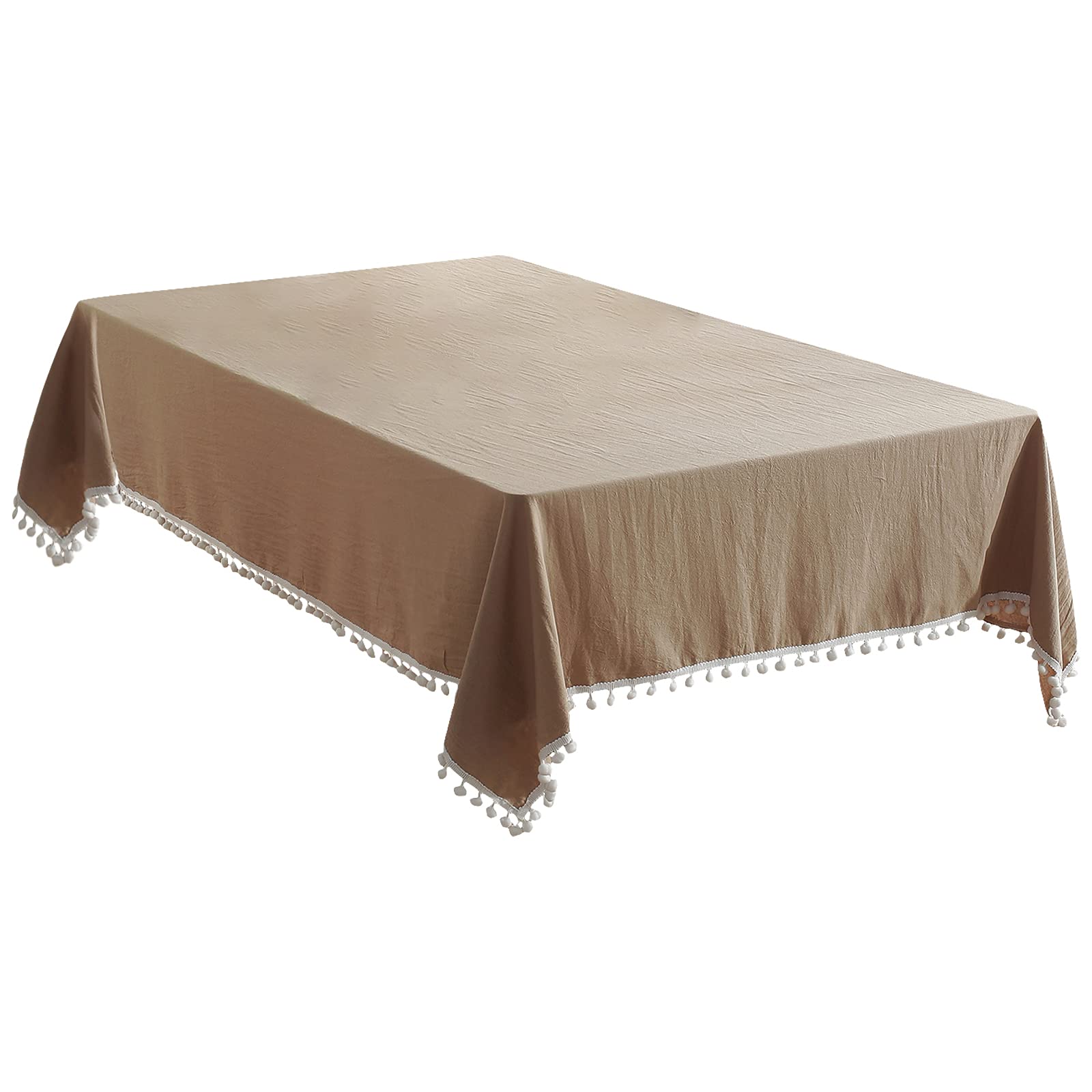 rismart Rectangle Tablecloth Table Cover Pom Pom Coffee Table Cloths Camel,90 x 90 cm