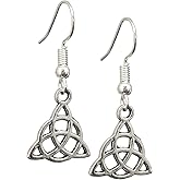 Celtic Triquetra Charm Earrings, Handmade Antique Silver Irish Trinity Knot Dangle Jewelry