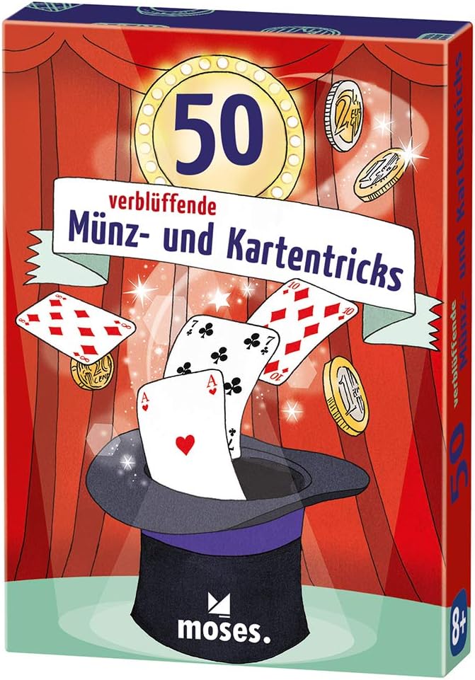 moses. Verlag GmbH 30244 50 Amazing Coin and Card Tricks, Colourful, 13.3cm x 9.5cm x 2.5cm