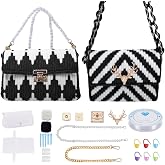 FREEBLOSS 2 Set DIY Plastic Canvas Mesh Bag Kit Blank Mesh Canvas Sheets for Embroidery Needlepoint Craft Kit Knit and Crochet Projects Handbag Making Accessories, Black and White