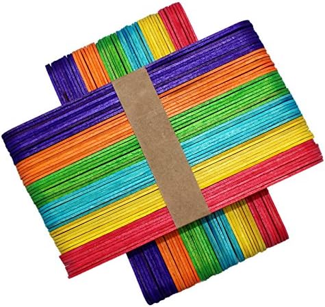 Jinliang Natural Wood Art Colored Craft Stick Colorful Wooden Treat Popsicle Sticks Perfect for DIY Crafts Creative Designs or crafters, teachers, and students,6 Inch,100 Pcs