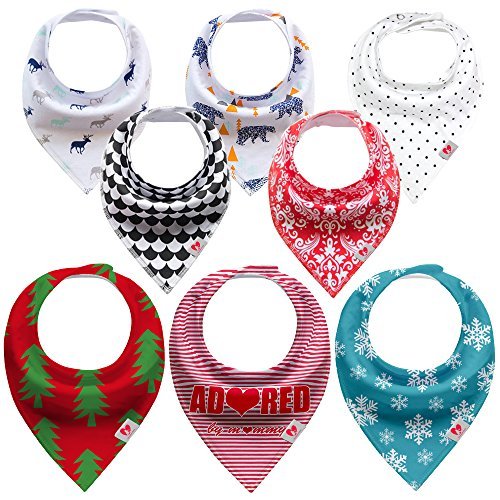 Baby Bandana Drool Bibs for Boys and Girls Perfect for Teething and Drooling Stages, 8 Pack Waterproof Extra-Absorbent Baby Bib Made of Organic Cotton Adjustable with Snaps