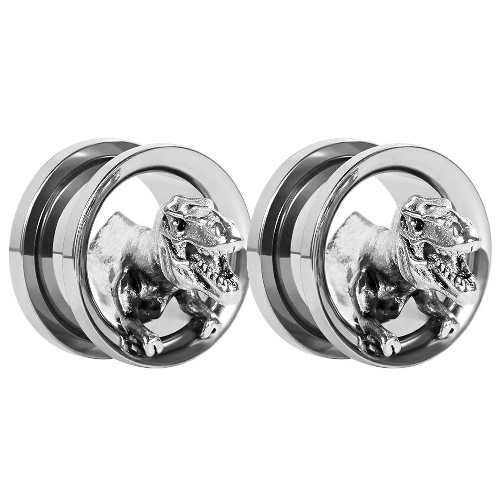 KUBOOZ Ear Plug Tunnel Gauge Stretcher Piercing Dinosaur Stainless Steel Screw 5/8"