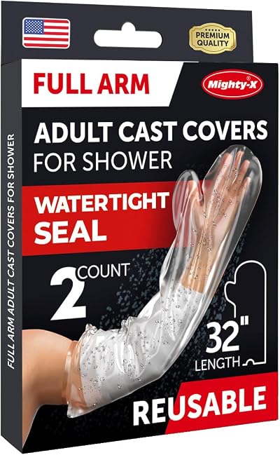 Mighty-X 2pc Waterproof Arm Cover Shower Cast Protectors 32 x 9 In