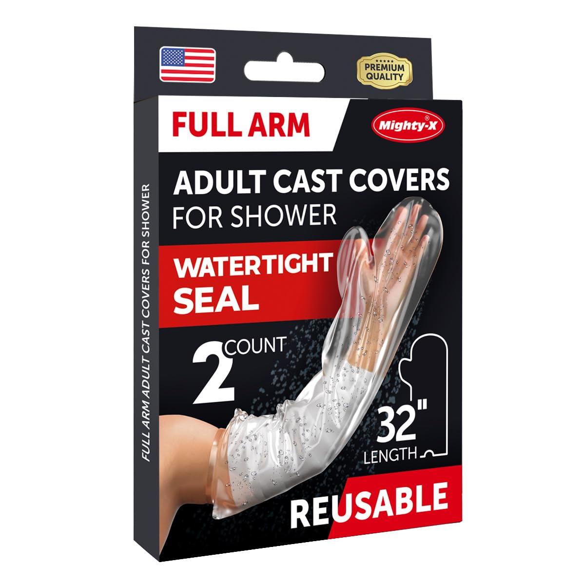 Photo 1 of 100% Waterproof Cast Covers for Shower Arm Adult - Tight Seal - 2pk Reusable Cast Protectors - Full Arm Bag Sleeves - Strong and Durable