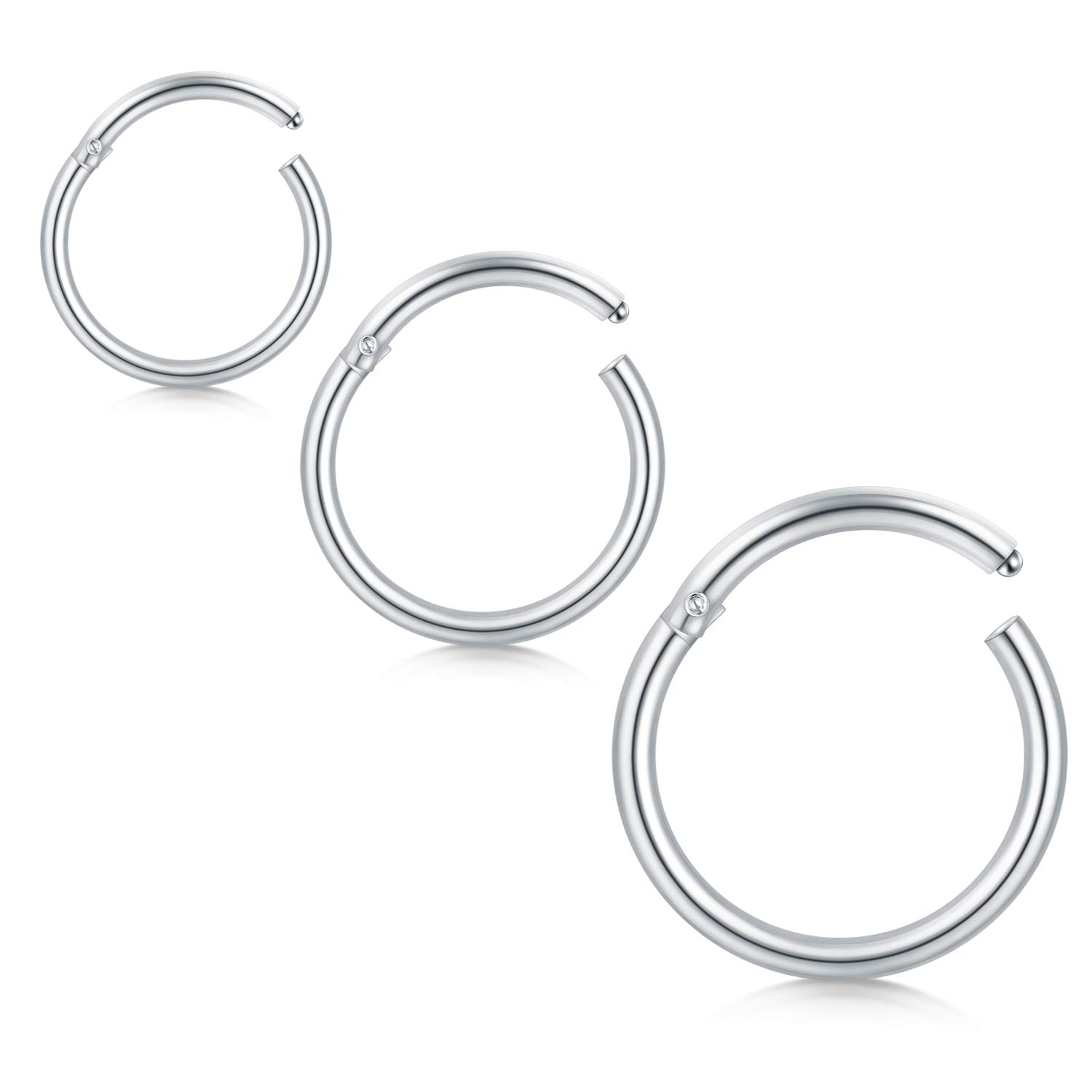 AceFun 18G Nose Rings Hoop Surgical Steel Hinged Segment Clicker Rings for Nose Piercing Septum Rings Daith Earrings Hoop Helix Ear Piercing 8MM 10MM 12MM Silver Color