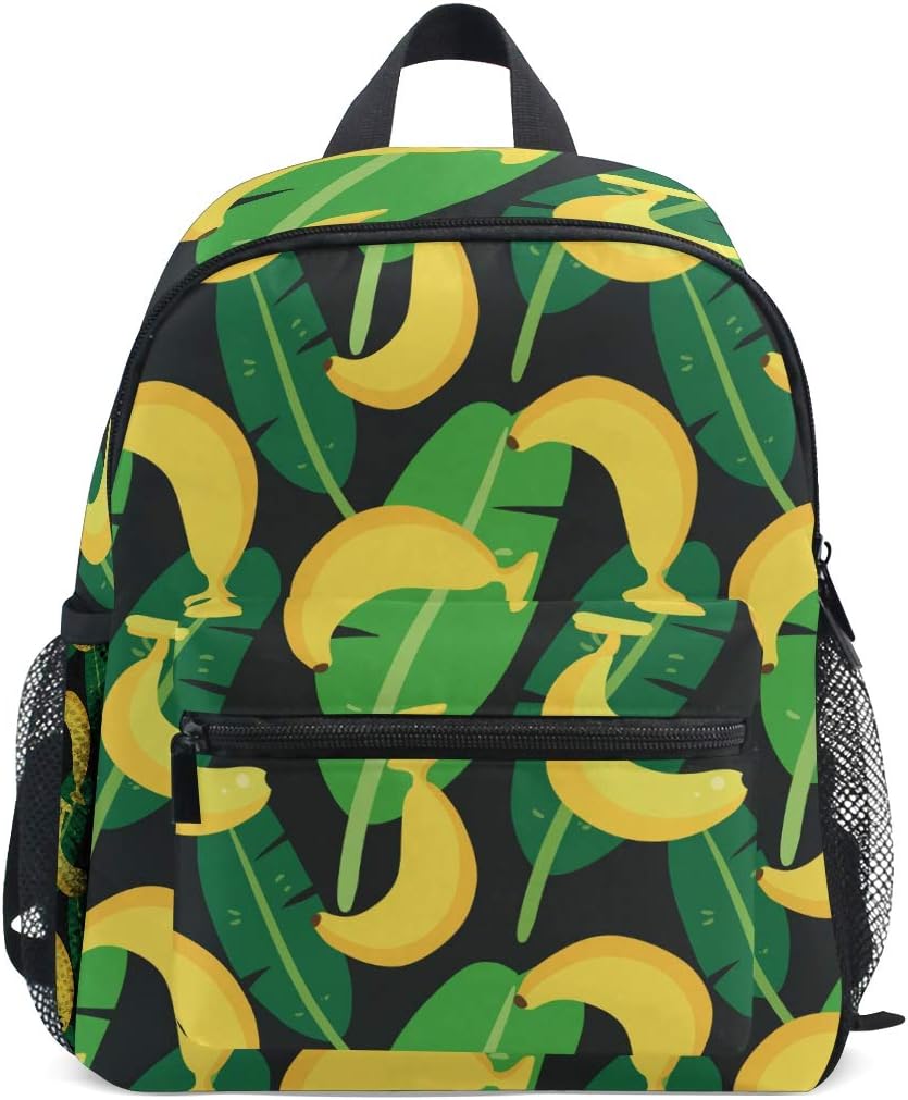 Backpack Banana Pattern Green Leaves Tropical Print School Bags Boy