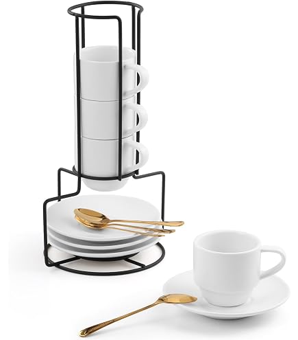 Cappuccino Cup LUKA Porcelain Espresso Cup With Saucer And Metal Stand ...
