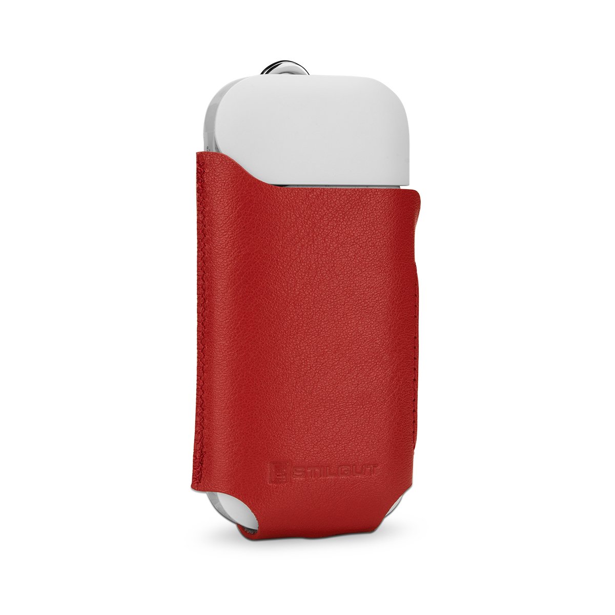 StilGut Genuine Leather Case for IQOS, Electronic Cigarette Sleeve Cover with Keychain, Red Nappa