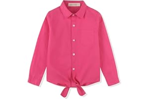 Noomelfish Girls Long Sleeve Button Down Shirt Tie Front Blouse Tops (5-14 Years)