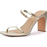 Carcuume Women's Square Toe Two Strap Open Toe Block Heels Sandals Slip On Shoes