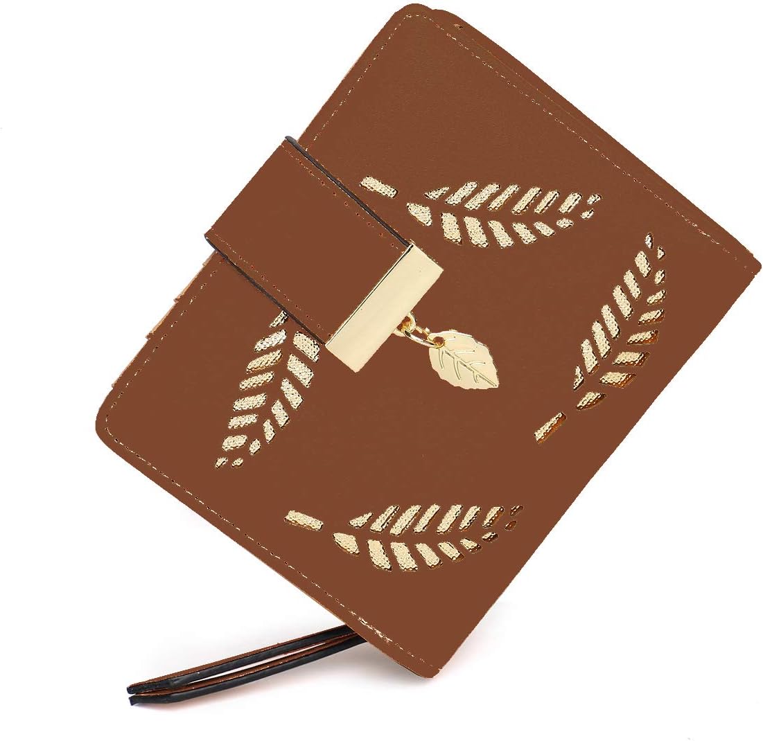 Women's Long short Leather Money Clip Card Case Holder Purse Zipper Buckle Elegant Clutch Wallet（pair） (Coffee Small)