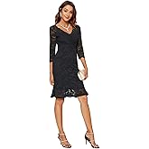 Riatobe Womens Lace Floral Overlay Sexy V Neck Evening Cocktail Party Mermaid Bodycon Dresses