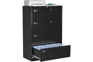 LISSIMO 4 Drawer Lateral File Cabinet with Lock, Large Storage Space, Anti-Tilt Mechanism, Full-Extension Drawers, Easy to As