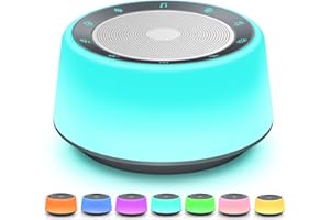 BGOVERSS White Noise Sound Machine, Baby Sound Machine Kids with 30 Soothing Sounds and 7 Colors Warm Night Light for Sleeping, 5 Timers Portable Plug in Sound Machine for Baby, Adults，Grey Color