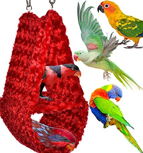 Cozy Parrot Hideaway Tent - Perfectly sized for conures, quaker parrots, rosellas, ringneck parrots and birds of similar size - Tent/Hammock Combinations - Made in the USA (Ruby Red DOUBLE)