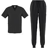 Zam Imports Unisex Men's Women's Joggers Scrubs Medical Nursing Stretch Flex V-Neck Jogger 2 Piece Scrub Set
