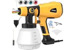 LESONJOY Paint Sprayer Tool 1000W High Power Electric Paint Spray Gun with Adjustable Spray Width Knob 4 Nozzles and 3 Patterns Simple to Clean for Lawn and Garden Furniture Home Interior House Painting Yellow