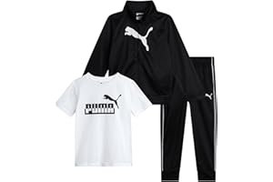 PUMA Toddler Boys Pants Set - 3 Piece Athletic T-Shirt, Zip Up Jacket, Jogger Pants - Boys Activewear Tricot Jogset (12M-4T)