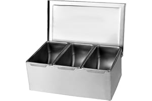 TrueCraftware- 3 Compartment Stainless Steel Condiment Bar (Open Bottom)- Condiment Dispenser Serving Container Garnish Tray Bar Caddy Condiment Server Caddy Garnish Holder for Home Work Restaurant