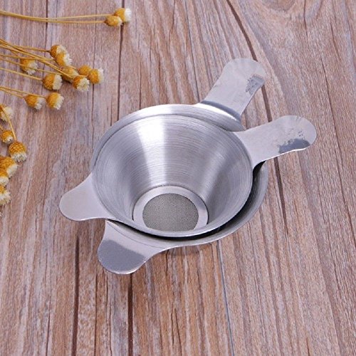 2pcs Different Size Stainless Steel Tea Coffee Strainer Fine Mesh Tea Funnel Leaf Filter with Double Handles, FDA Approved - Thumbnail 3
