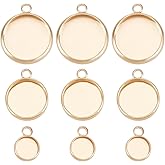 Beebeecraft 24Pcs 6/10/12mm Round Blank Bezel Pendant Trays 18K Gold Plated Cabochon Base Settings Pendant Tray Charms for DIY Jewelry Findings Making