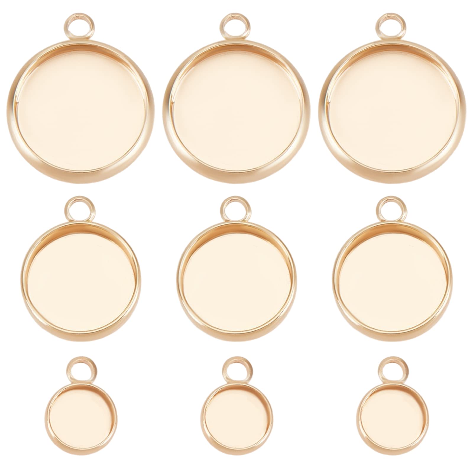 Beebeecraft 24Pcs 3 Size Round Blank Bezel Pendant Trays 18K Gold Plated Cabochon Base Settings Pendant Tray Charms for DIY Jewelry Findings Making
