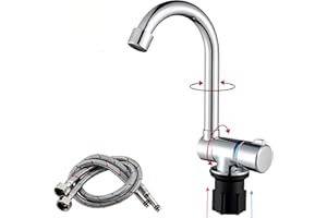KAGOR Camper Faucet Folding Faucet RV Water Tap Cold and Hot Water 360 Degree High-end Kitchen Sink Faucet Spout Dual Knob Handles Brass Constructed & Chrome Polished, Black Base Curve G9/16