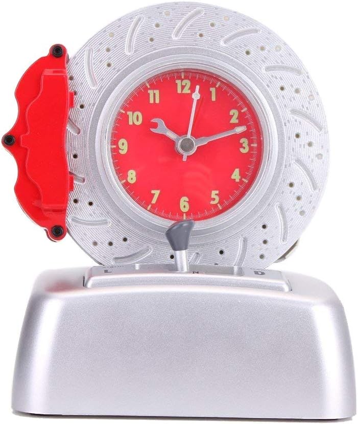 CYXStar Disc Alarm Clock Kids Alarm Clock Battery Operated Cool Car Lover Rotating Tire Bell with Engine Ringer For Bedrooms and Office Desk (DL38(Red))