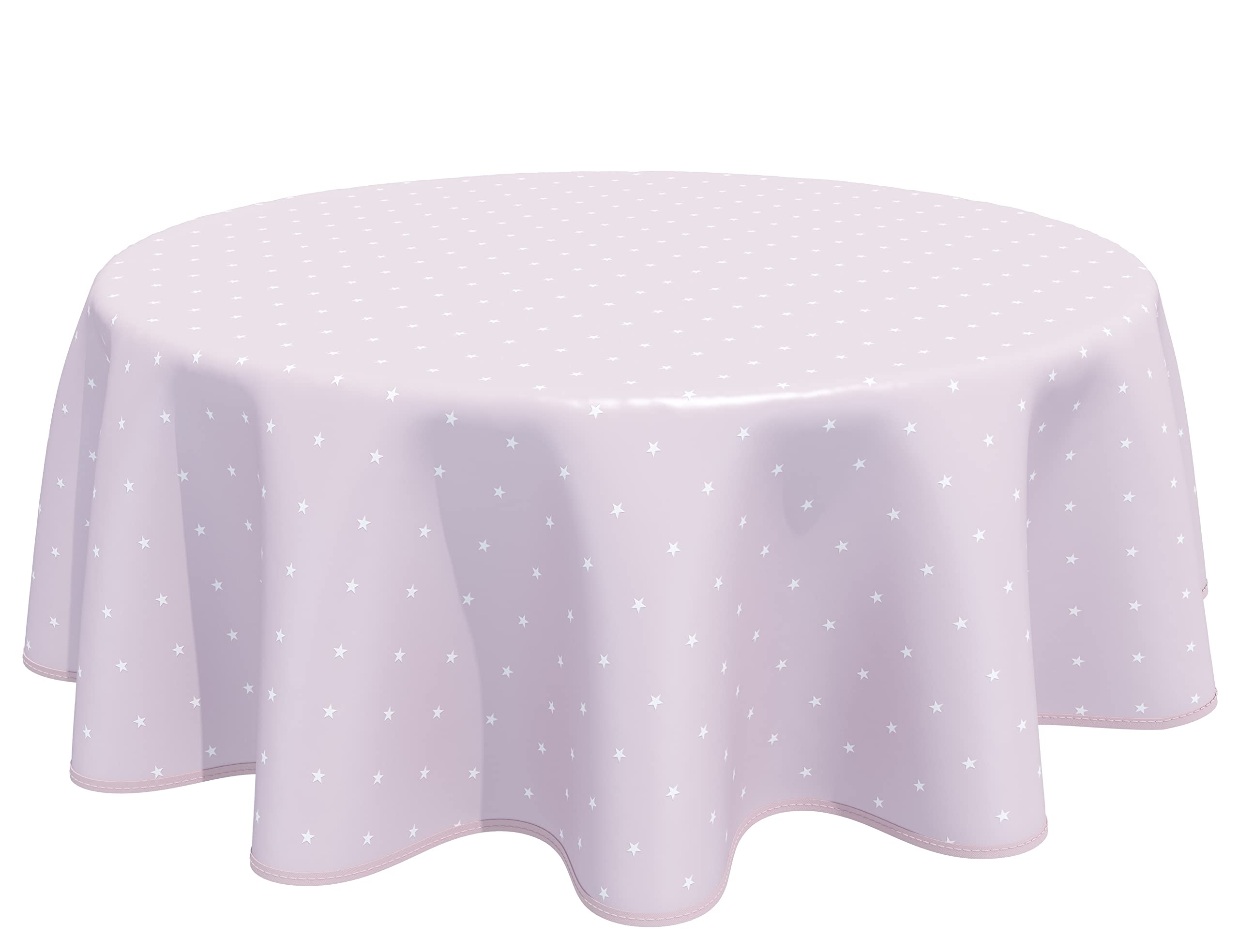 Home Direct Round Oilcloth PVC Wipe Clean Tablecloth Table Cover 140cm 55" Stars (Pink Grey)