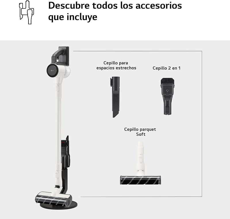 A9C-SLIM1C - Aspirador Escoba CordZero, Aspiradora con Sistema de Compresión de Polvo, Ciclónico, 150W Succión, Boquilla Varias Superficies, Base de Parking, 1.9 Kg, Blanco