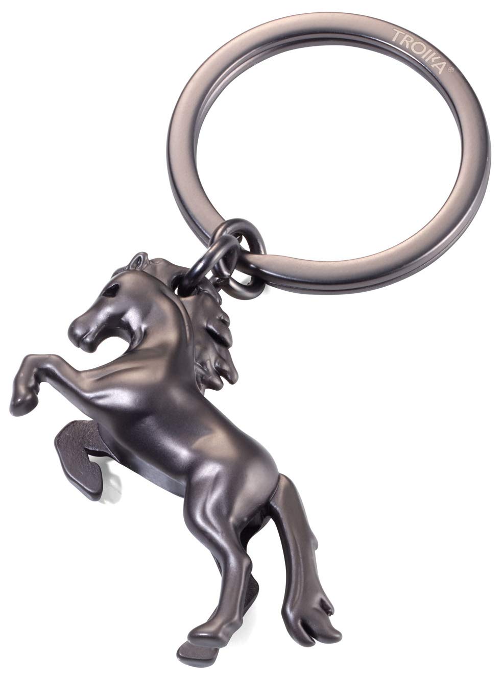 TROIKA Wild Horse Keyring in Horse Design Made of Cast Metal in Matt Black for Lovers of Fast Cars (Mustang) and Horses, KR21-02/GM Gunmetal