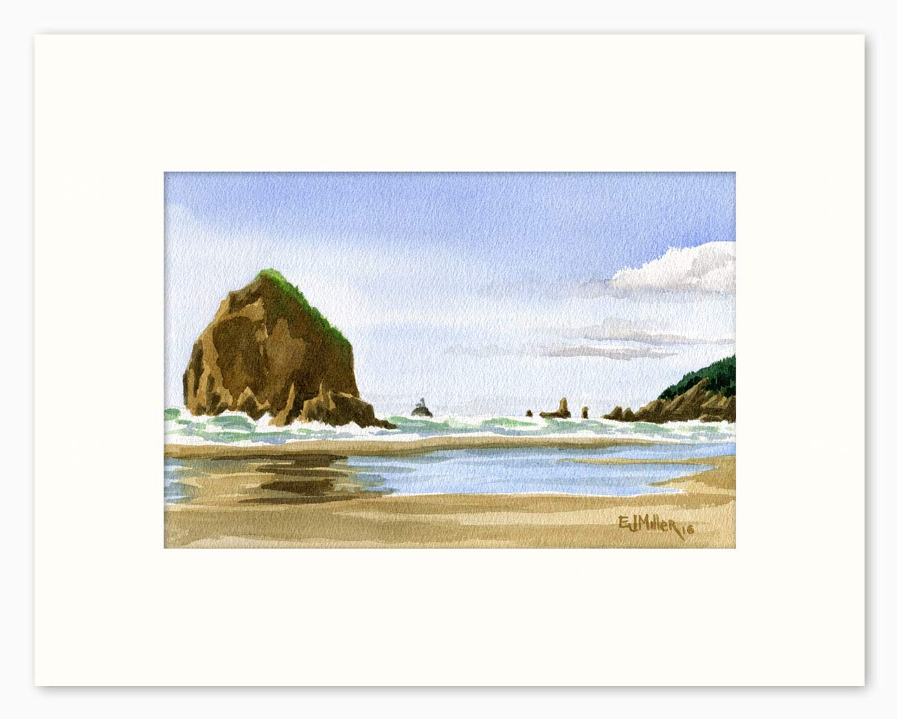 Haystack Rock Cannon Beach art print, Oregon watercolor