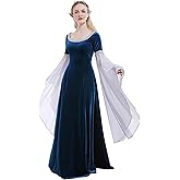 daizbella Medieval Renaissance Costume Dress Handmade Historical Retro Dress Velvet Gown with Chiffon Sleeves