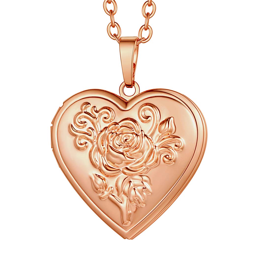 Suplight Rose Gold Locket Necklace that Holds Pictures, Personalized Photo Locket Picture Jewelry, Vintage Heart Shaped Locket Photo Picture Necklace for Women Girls