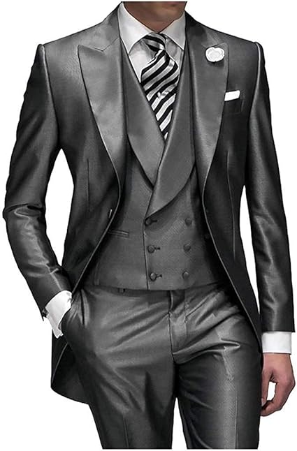Amazon Co Jp スーツ スリーピース 結婚式 2つボダン 光沢あり パーティー 立体裁断 ウォッシャブル 防シワ メンズ 大きいサイズ Xl グレー 服 ファッション小物