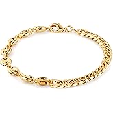 Barzel 18K Gold Plated Mariner & Cuban Link Bracelet For Women, 7.5 Inches - Made In Brazil
