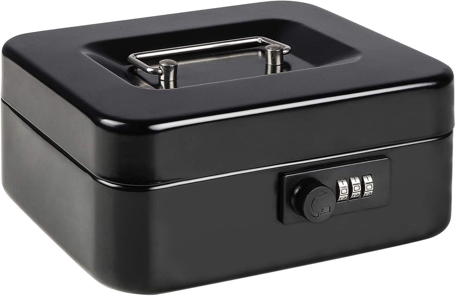 Parrency Cash Box with Combination Lock, Safe Metal Small Locking Box with Money Tray, 7 4/5" x 6 4/5" x 3 3/5", Black