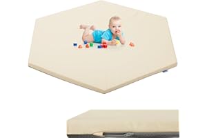 BabyAlly Baby Hexagon Play Mat 52" X 48",Premium Foam Crawling Mat, Thick & Super Soft Vegan Leather Floor Mat,Non-Slip Cushioned Baby Playmat for Infants, Babies, Toddlers(Cream)