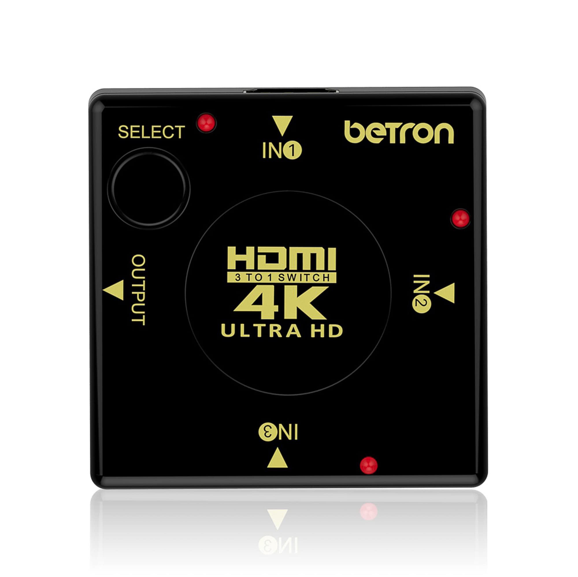 Betron 3 Port HDMI Switch 4K Ultra HD Selector for TV Monitor PC Gaming Consoles Black