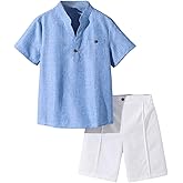 RoseSeek Boy's 2 Piece Outfits Short Sleeve Henley Shirts and Bermuda Shorts Set Casual Summer Clothing