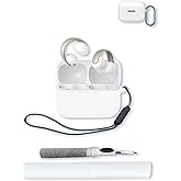 Case for Anker Soundcore AeroClip Open-Ear Clip-On Earbuds,Soft Protective,BOVUGAC Silicone Case Cover with Keychain & Cleaning Kit & Lanyard for Anker Soundcore AeroClip Earbuds-White