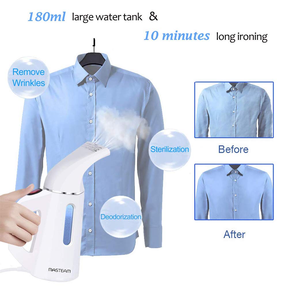 MASTEAM Handheld Steamer for Clothes Wrinkle Removes,Garment Steamer for Hat,1.5lbs Lightly,40s Fast Heat-up,8 FT Power Cord,800W, for Home and Travel with Automatic Shut-Off Safety Protection（white）