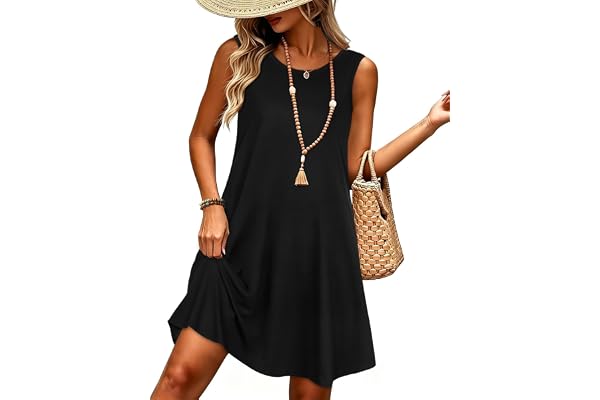 elescat Women's Summer Dresses Casual Sleeveless Loose Sundress with Pocket | Two Hidden Pockets, 2026 Fashion Vacation Outfi
