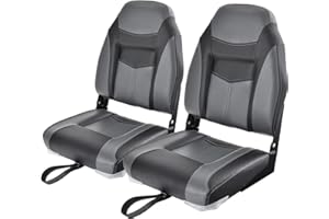 GYMAX Boat Seats, 2 Pack Folding Low/High Back Boat Seats with Stainless Steel Screw Included, Fold-Down Boat Captain Chairs for Fishing Yachts (2-Pack,Black & Grey,High Back)