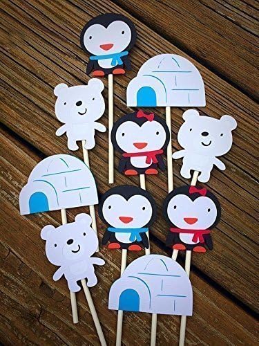 12 Arctic Friends/ Winter Themed Cupcake Toppers