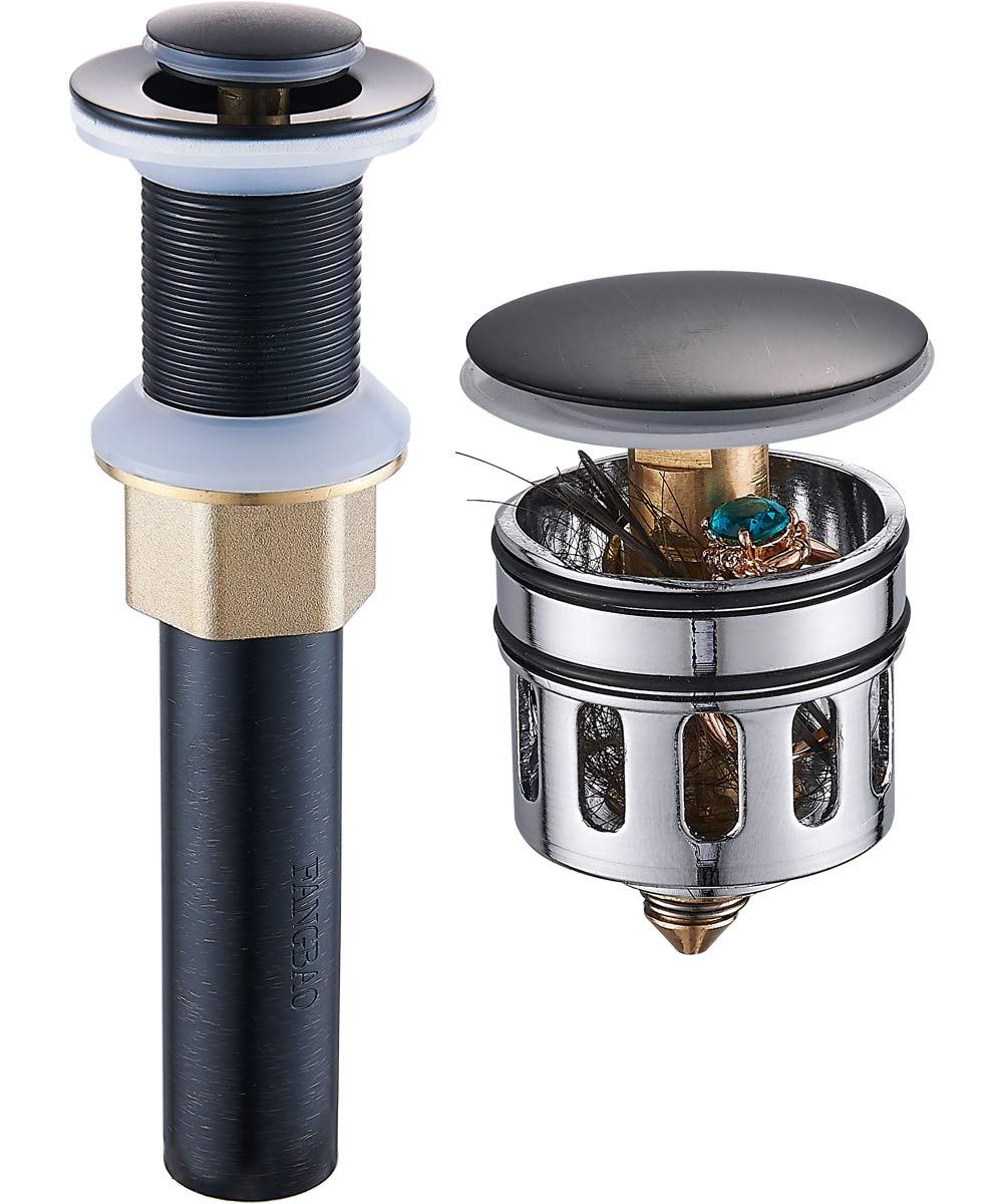 REGALMIX Oil Rubbed Bronze Pop UP Drain, Bathroom Vessel Lavatory Vanity Faucet Sink Stopper, Built-in Anti-Clogging Strainer, Fits Standard Drain Hole(1-1/2" to 1-3/4"),Without Overflow R085C-ORB…
